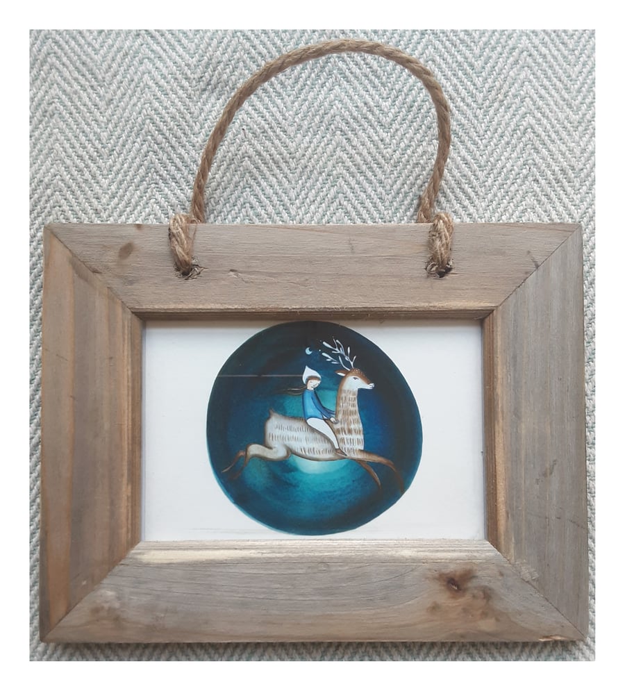 Deer rider small print in driftwood frame