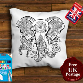 Elephant Colouring Cushion Cover, With or Without Fabric Pens Choose Your Size