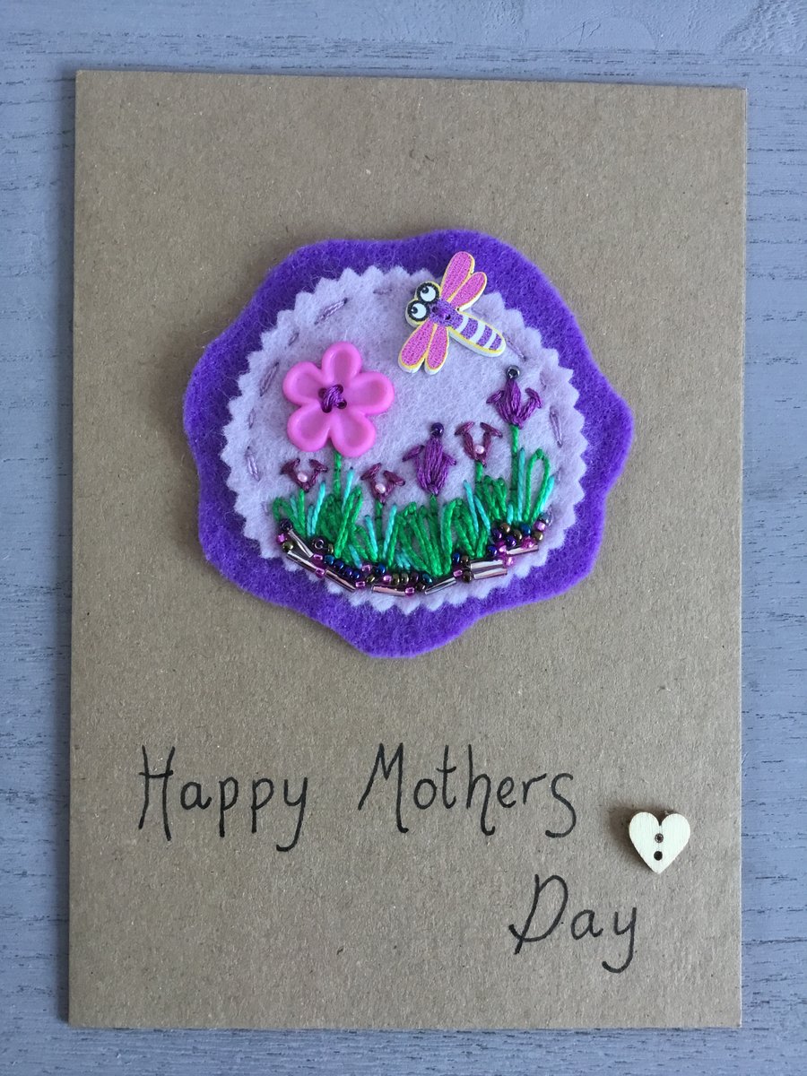Hand Embroidered Mothers Day Card 