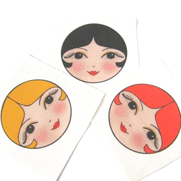 Craft Doll Faces, Sew in Fabric doll faces (set of 3)