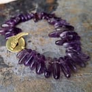 Bracelet from Amethyst with brass clasp