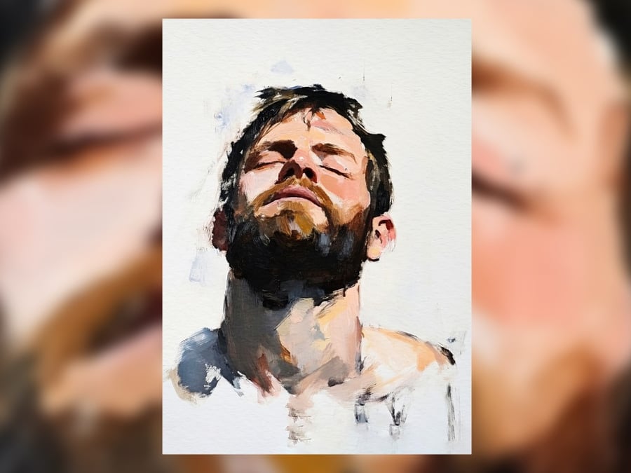 Emotive Portrait of a Bearded Man, Expressive Oil Painting 5"x7" Matte Print 