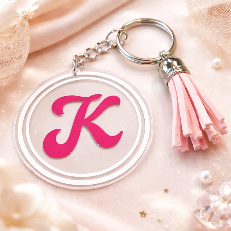 Personalised Acrylic Initial Keyring – with Tassel Charm 