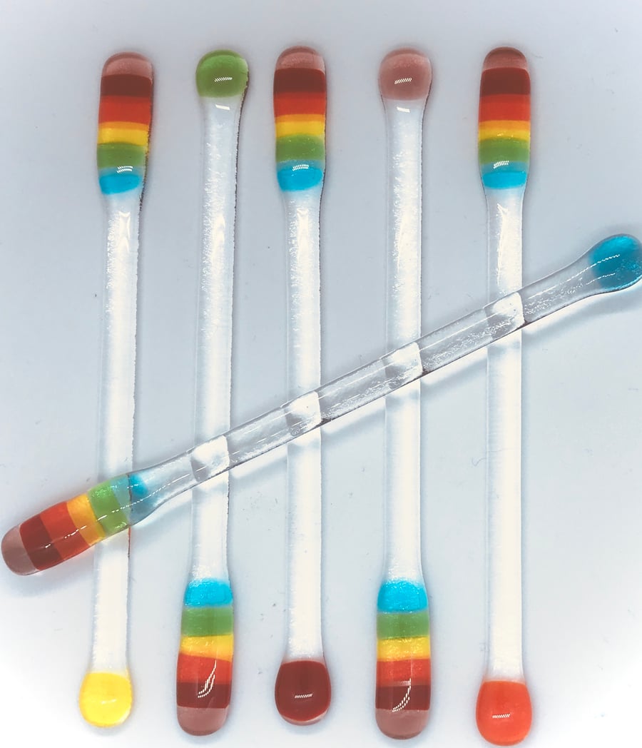Set of 6 Fused Glass Cocktail Stirrers