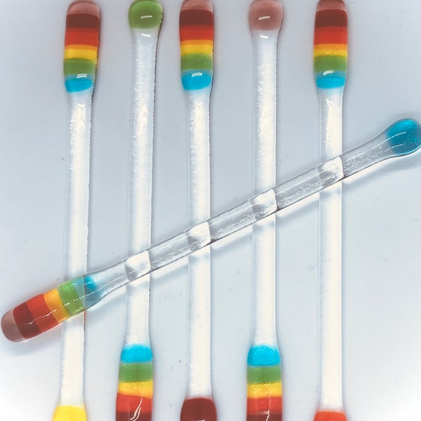 Set of 6 Fused Glass Cocktail Stirrers