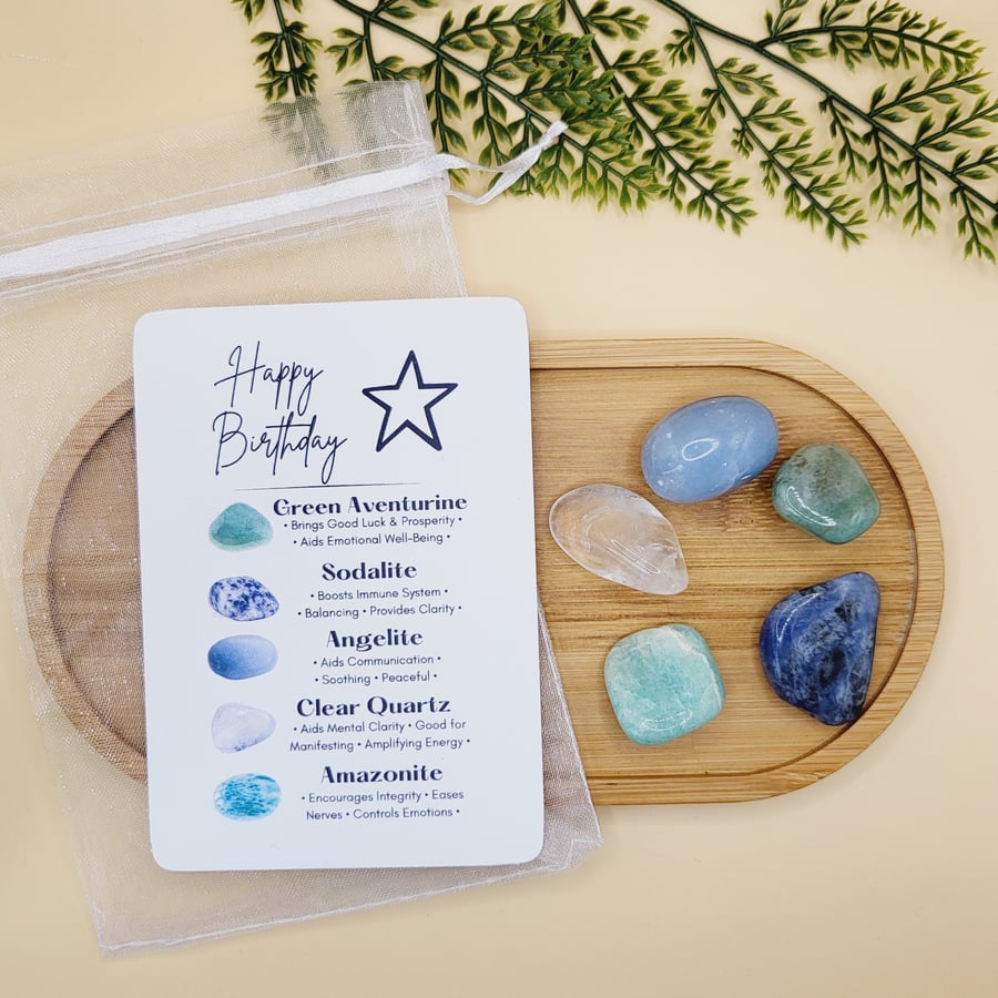 Happy Birthday Crystals And Card Gift Set Unique Gift Idea Blue Green Stones