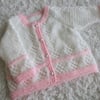 14" White &  Pink Round Neck Baby Cardigan