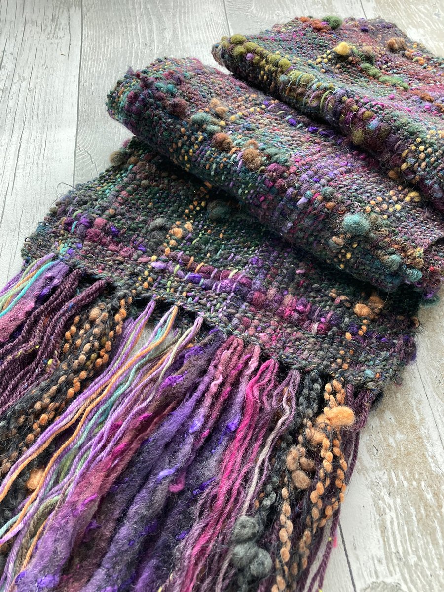 Hand dyed, spun and woven scarf  Hippy at Heart