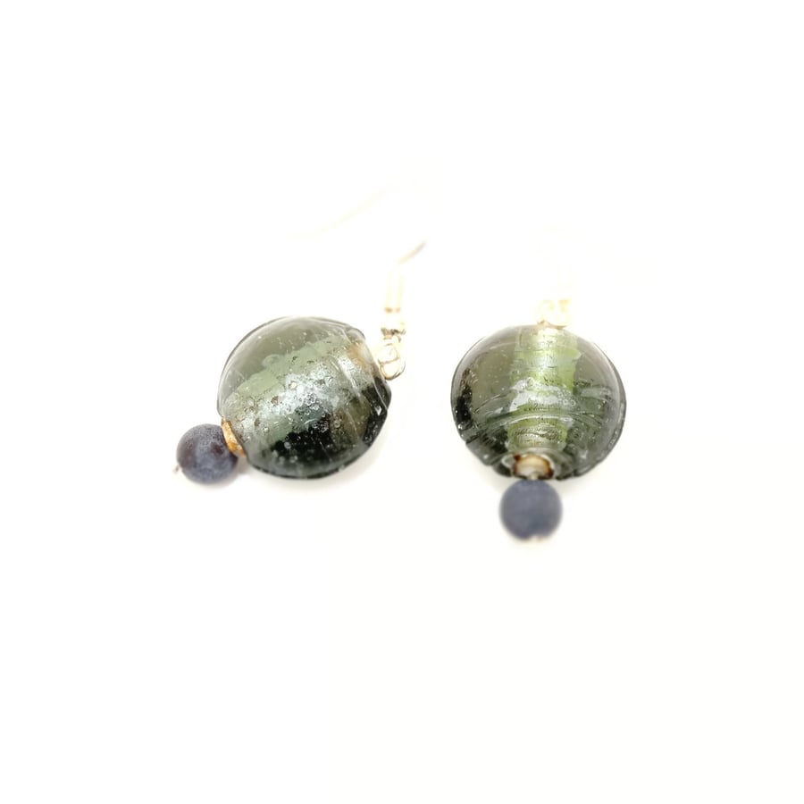 Glass Bead Earrings Charcoal Grey Black 