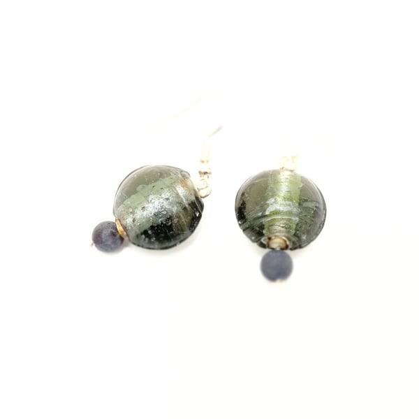 Glass Bead Earrings Charcoal Grey Black 