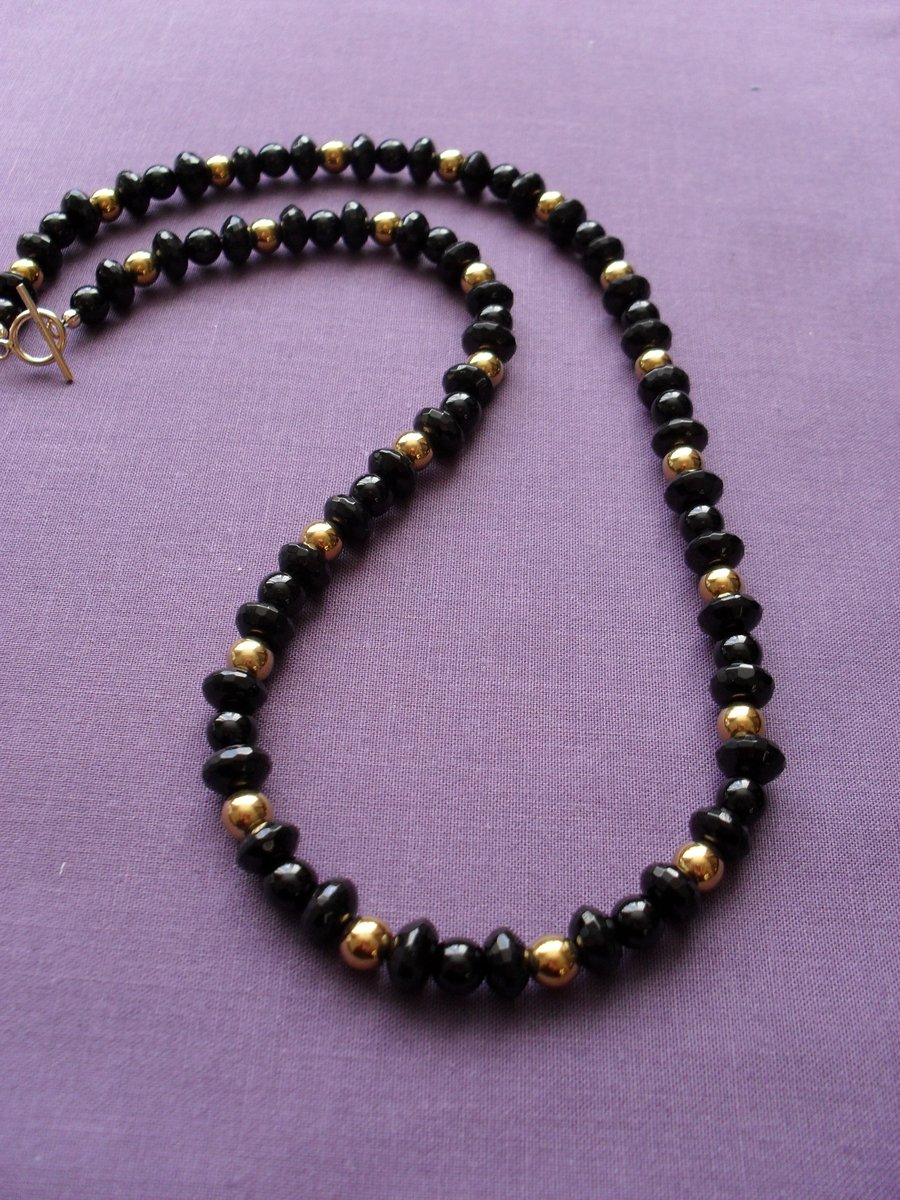Black Agate and Haematite Gold Filled Necklace
