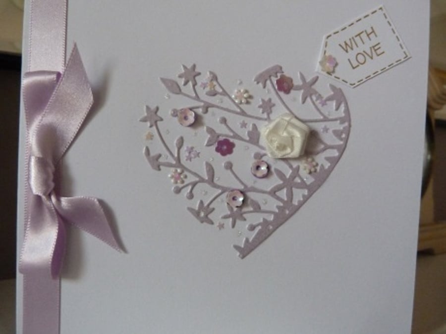 Lilac Flowery Heart Birthday Card