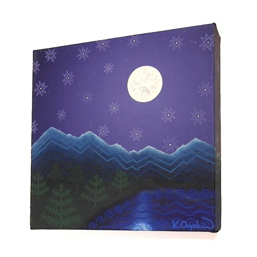 Sold Moonlit Mountain Landscape Original Canvas Art