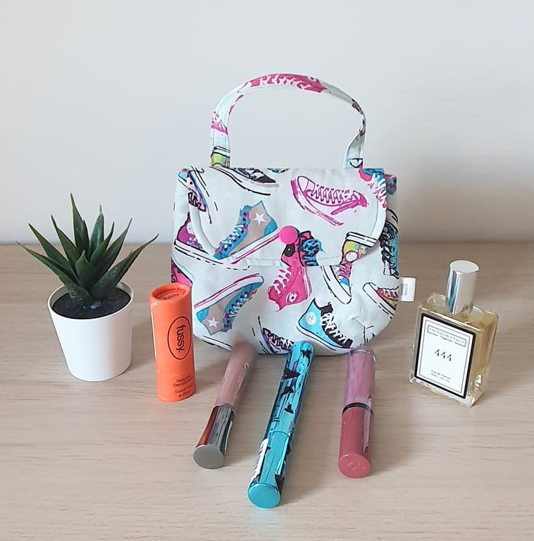 Handmade Retro High-Top  Print Mini Grab Bag – Quirky Makeup & Accessory Pouch