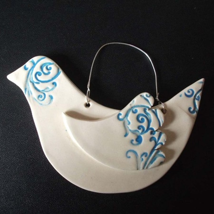 Ceramic bird decoration - blue