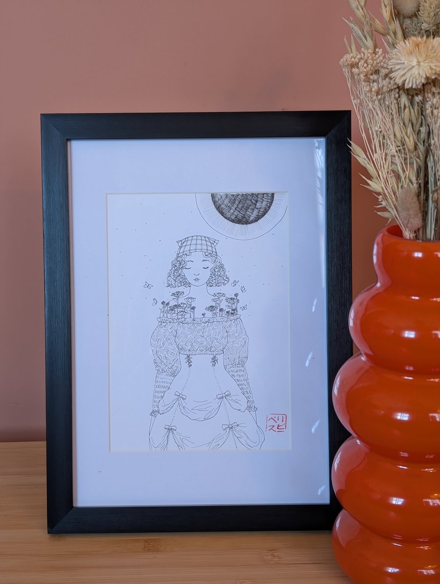 Autumn Girl Framed Original Illustration
