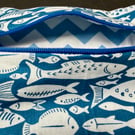 Small zipped purse - white fish on mid blue
