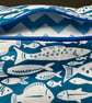 Small zipped purse - white fish on mid blue - Image 1