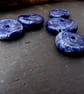 5 Medium Dark Blue Glazed Chubby Disc Clay Beads - Image 2