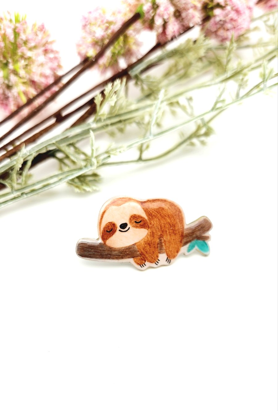 Brooch, Pin, Handmade Lovely Sloth Pin, Shrink Plastic Pin