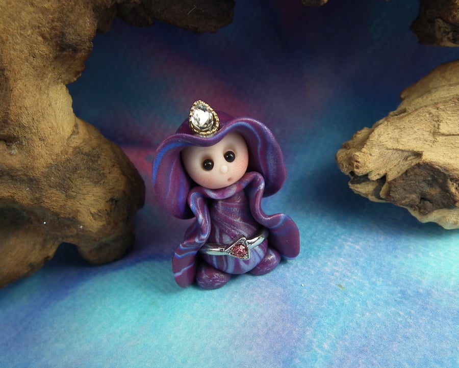 Princess 'Garnah' Tiny Royal Gnome with Crown Jewels OOAK Sculpt by Ann Galvin