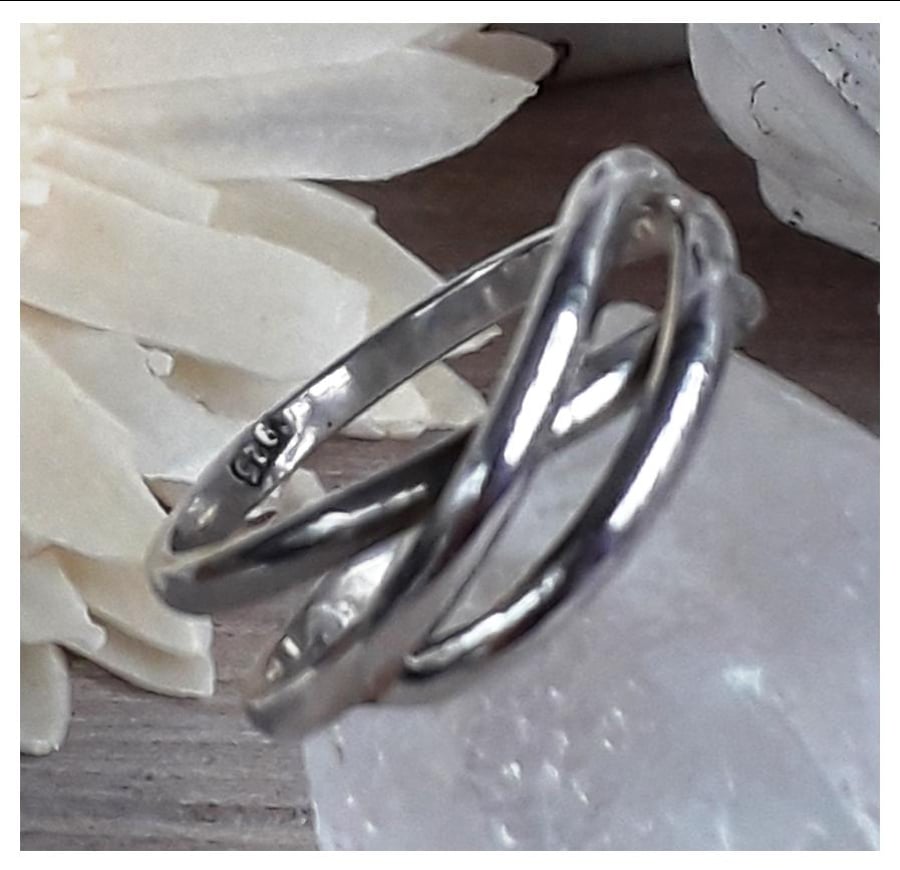 Silver Ring size V , double band crossover ring , sterling silver 