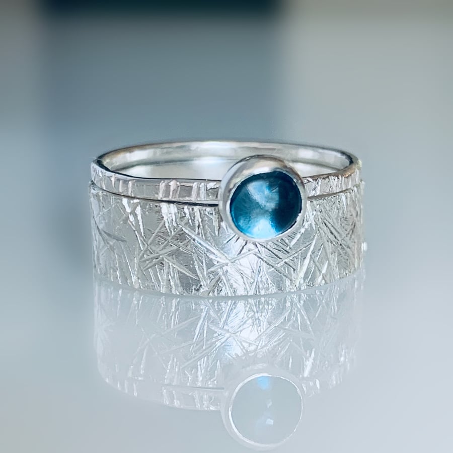Recycled HANDMADE Sterling Silver Scratch Topaz Rings