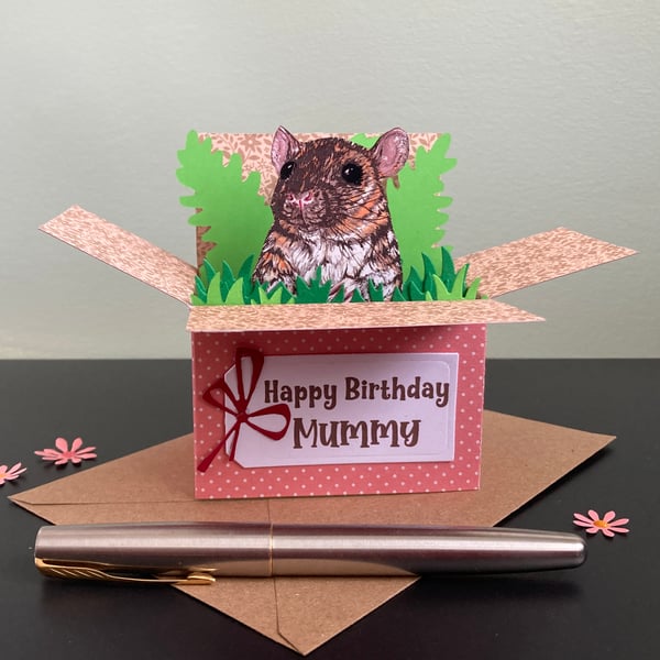 Rat Card; Personalised, birthday or blank. Rat "pop up" gift card holder.