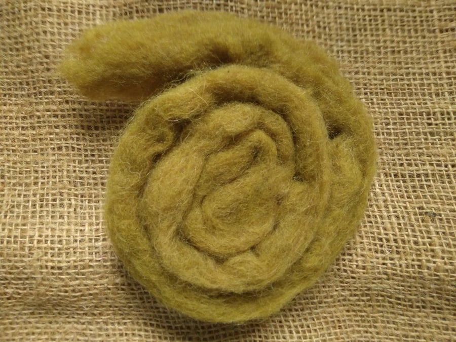 Olive mix  hand dyed carded Roving mixed species fibres