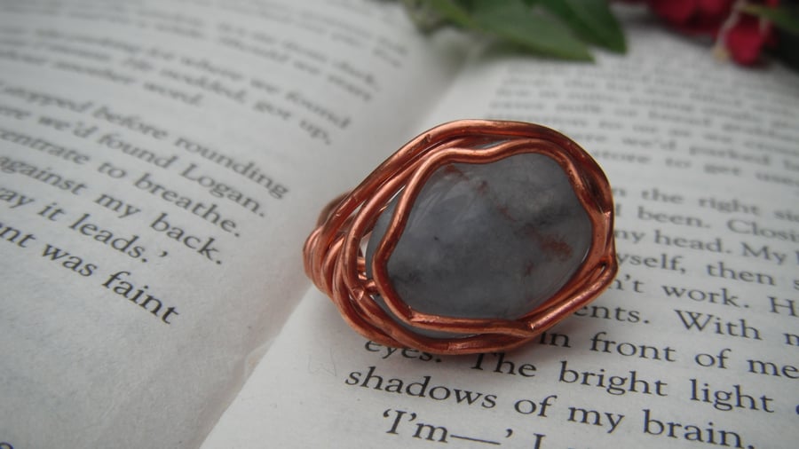 Blue Lace Agate Wire Wrap Ring O 