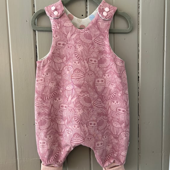 Pink Owl and Balloon Romper (reversible)- up to 6-9 months