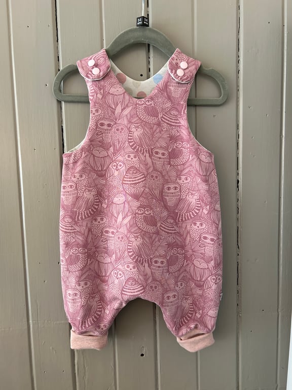 Pink Owl and Balloon Romper (reversible)- up to 6-9 months
