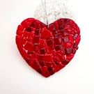 Fused Glass Red Heart - Handmade Glass Suncatcher