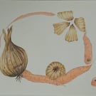 Pencil drawing of harvest vegetables, carrots and onions