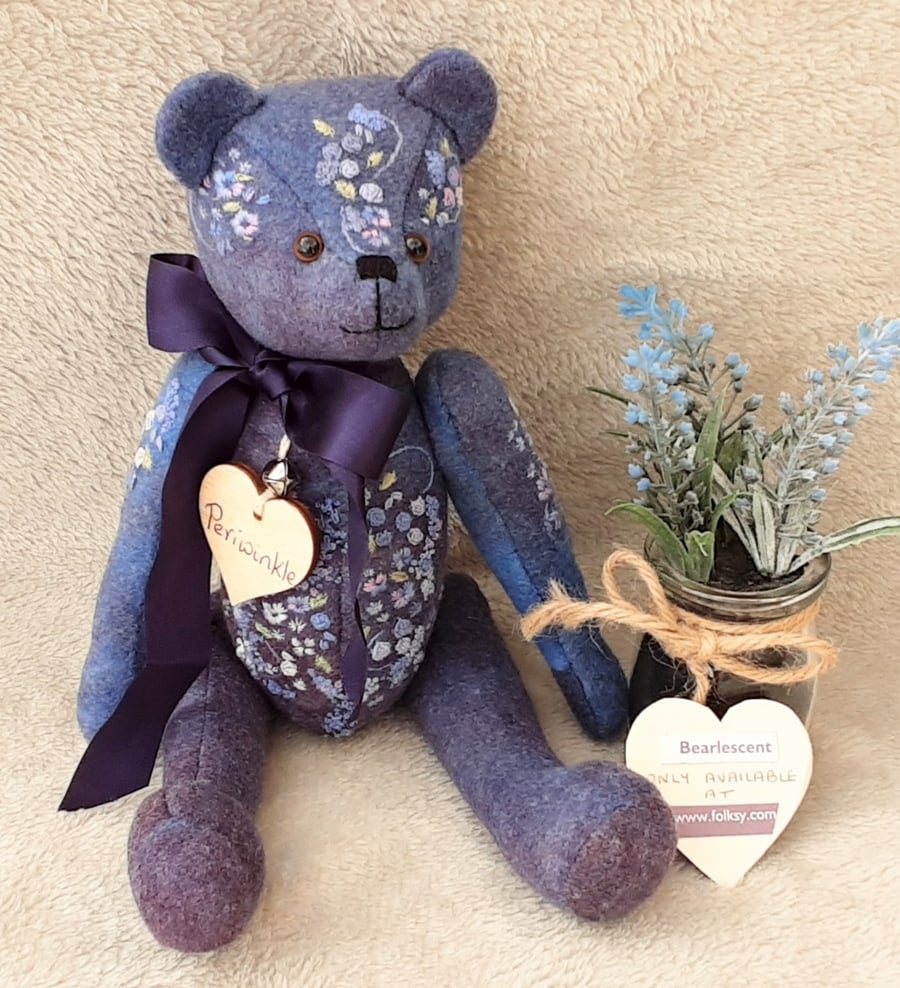 Hand dyed and hand embroidered artist bear. OOAK Collectable bear by Bearlescent