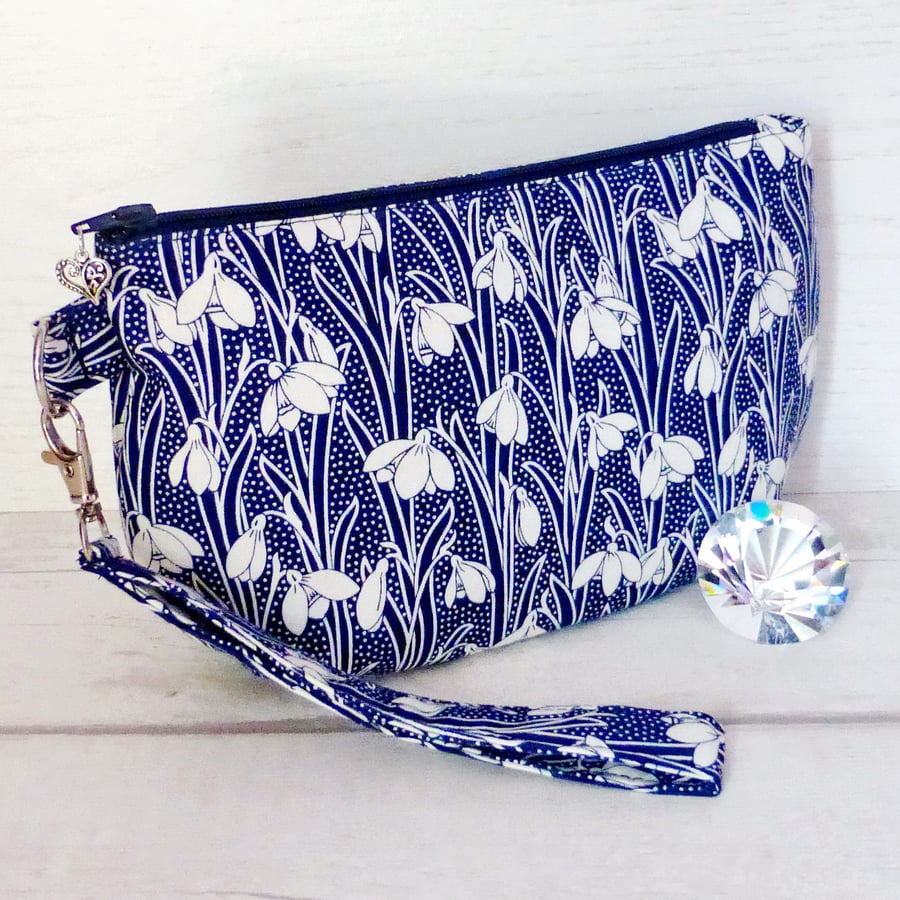 Liberty fabric clutch bag, snowdrops.