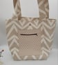 Tote bag, large in white and sand chevron with pockets.   - Image 9