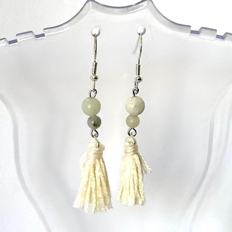 Amazonite tassel drop earrings - Zodiac birthstone for Virgo