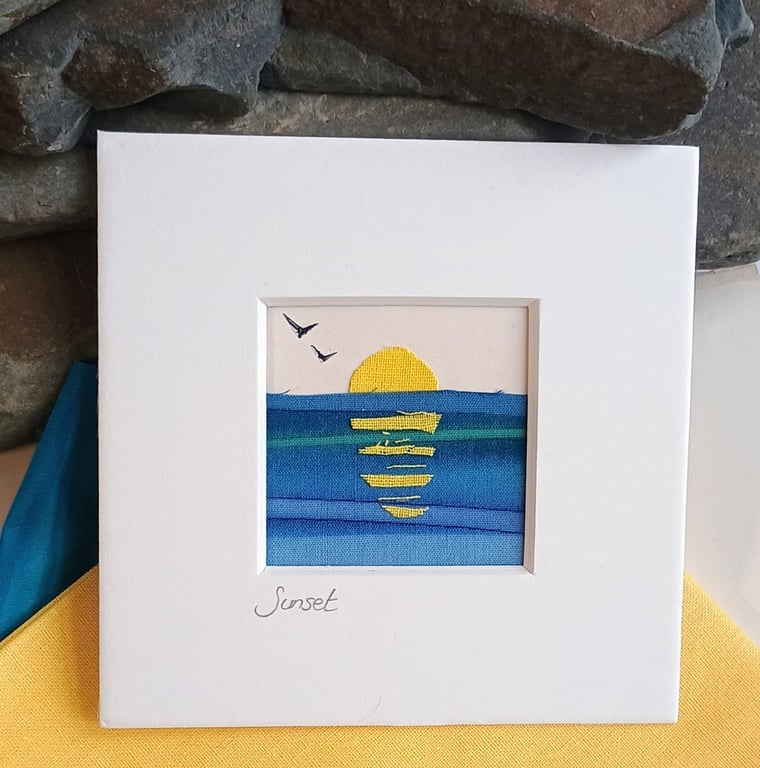 Setting Sun Fabric and Paper Miniature Picture - 4x4, mounted
