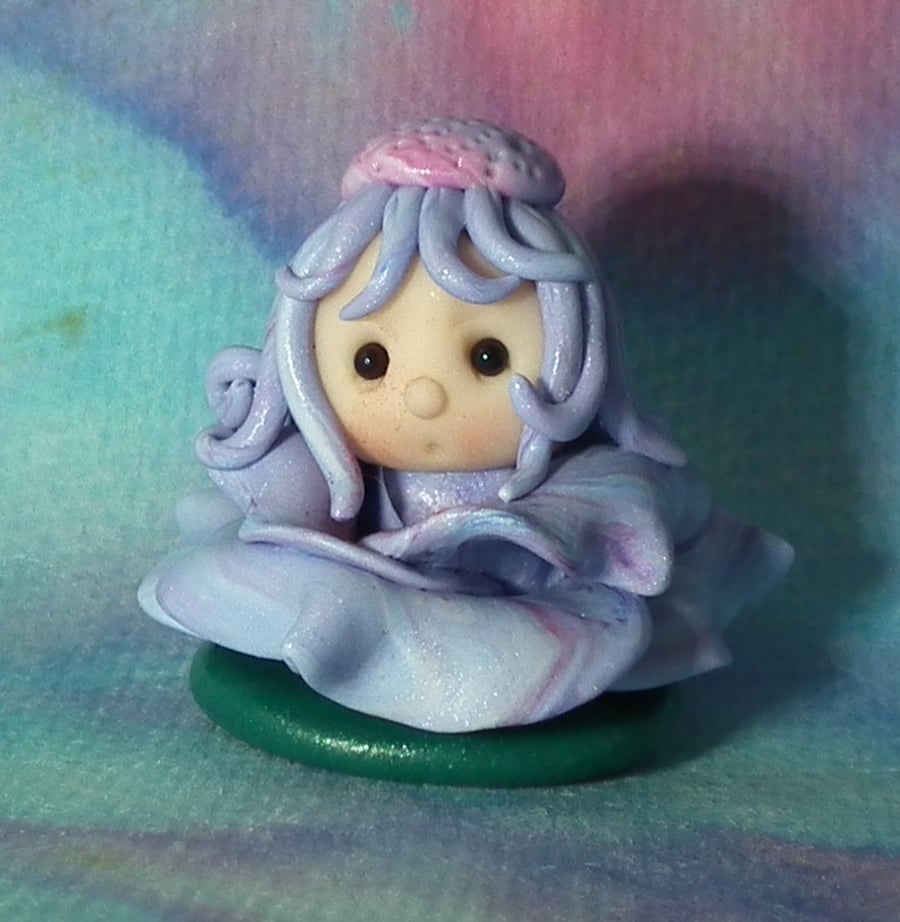 Tiny Blossom Gnome 'Elinor' flower tableau OOAK Sculpt by Ann Galvin
