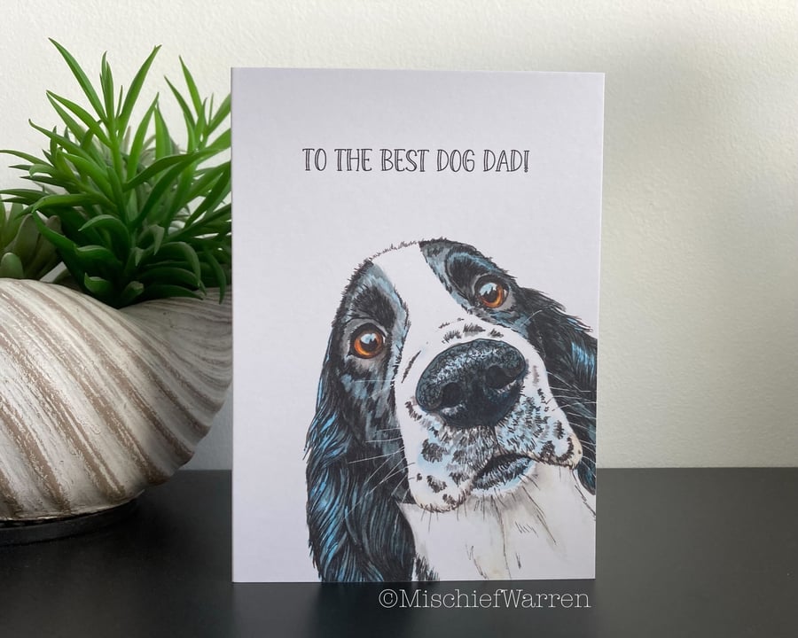 Spaniel Dog Card. Springer or working cocker spaniel. Blank or personalised.