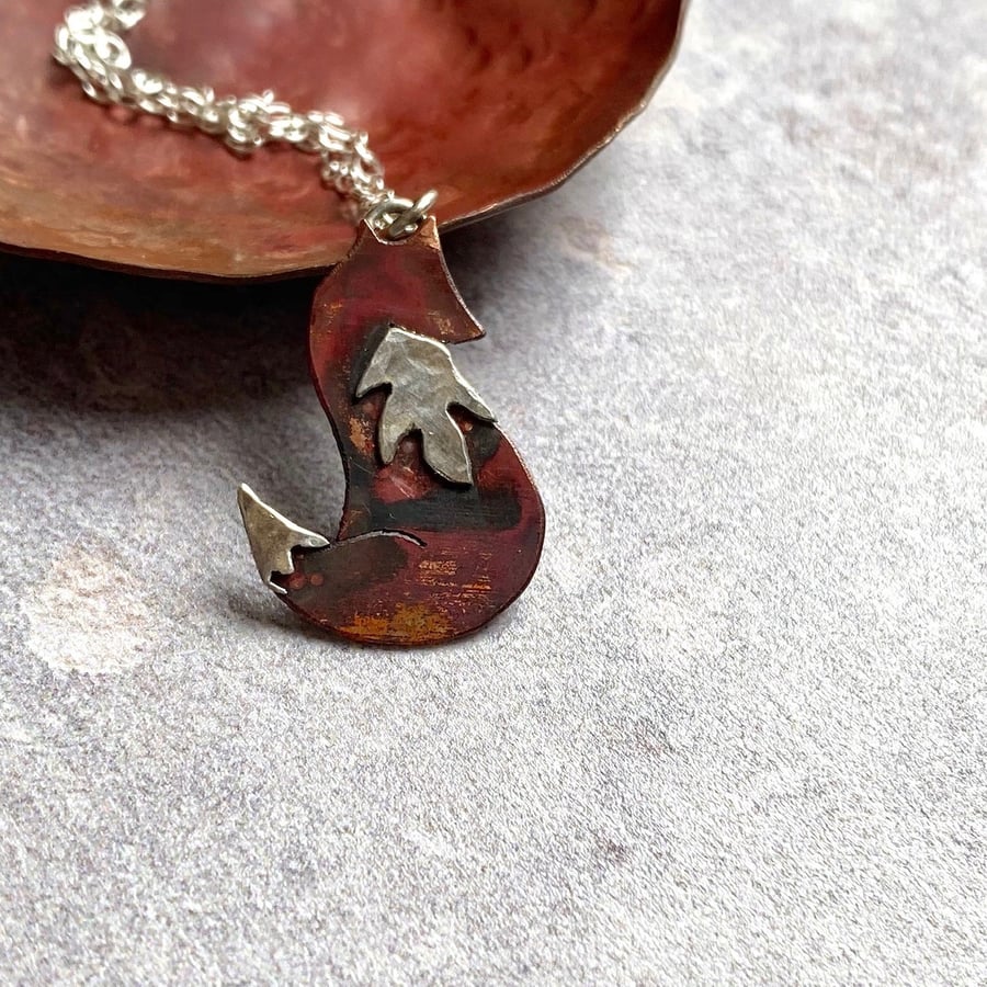 Red copper and silver fox necklace