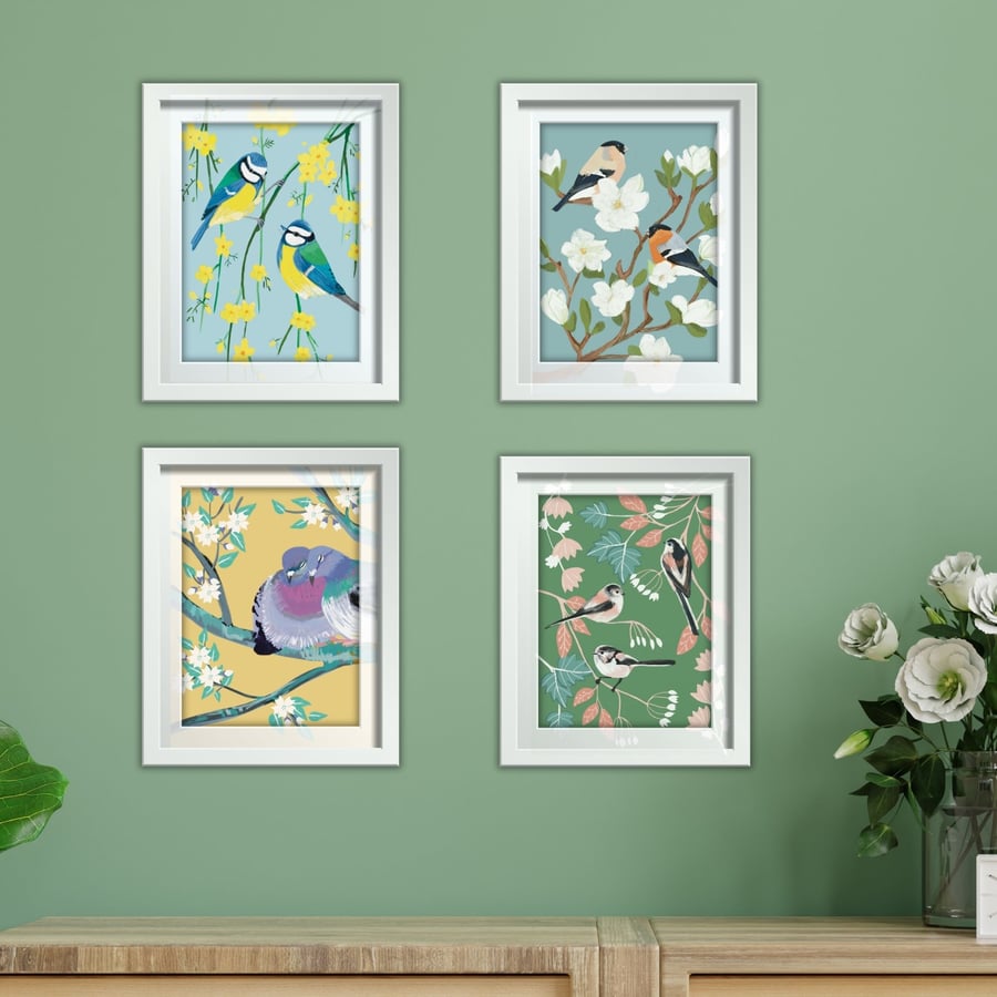 Art prints garden birds blossom trees special offer