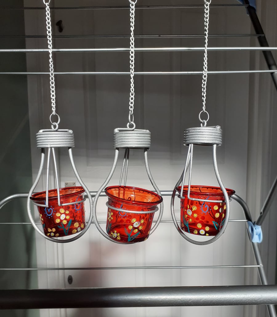 Hanging tea light holder, set of three tea light holders