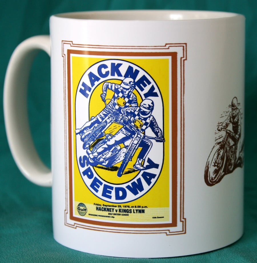 Speedway mug Hackney v Kings Lynn 1978 vintage programme design mug