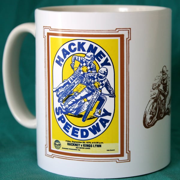 Speedway mug Hackney v Kings Lynn 1978 vintage programme design mug