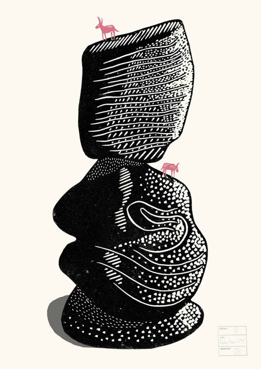 Donkey Monolith No.2 A2 two-colour linocut screen-print