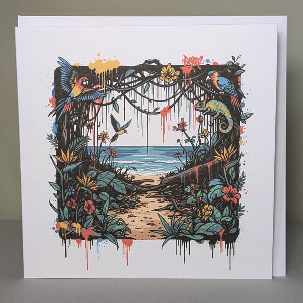 Tropical Jungle Path Greeting Card – Blank Card
