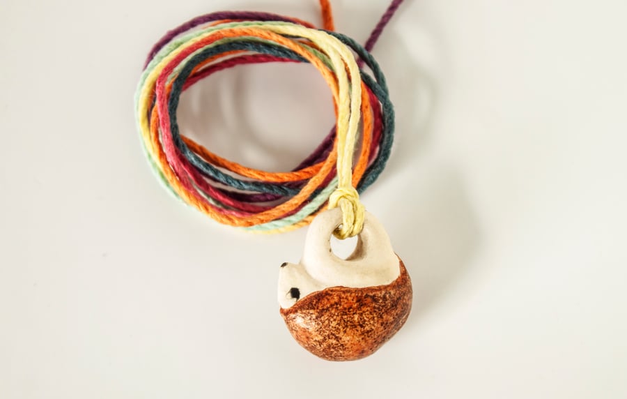 Hedgehog Pendant Necklace on Hemp Cord 