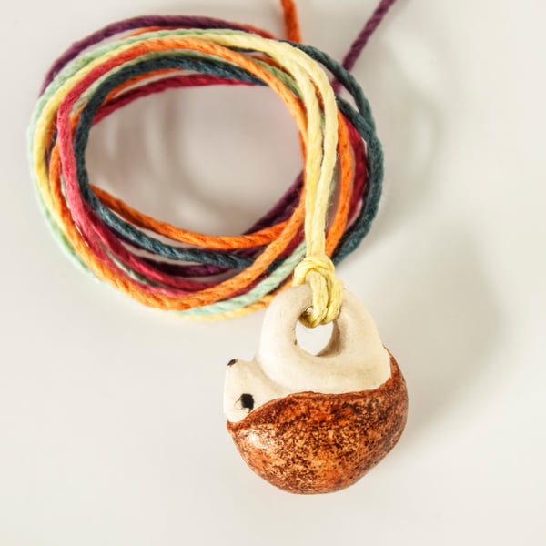 Hedgehog Pendant Necklace on Hemp Cord 
